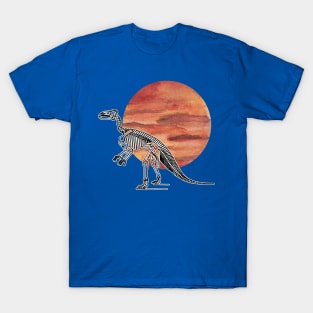 Dinosaur Skeleton in Space Red Planet T-Shirt